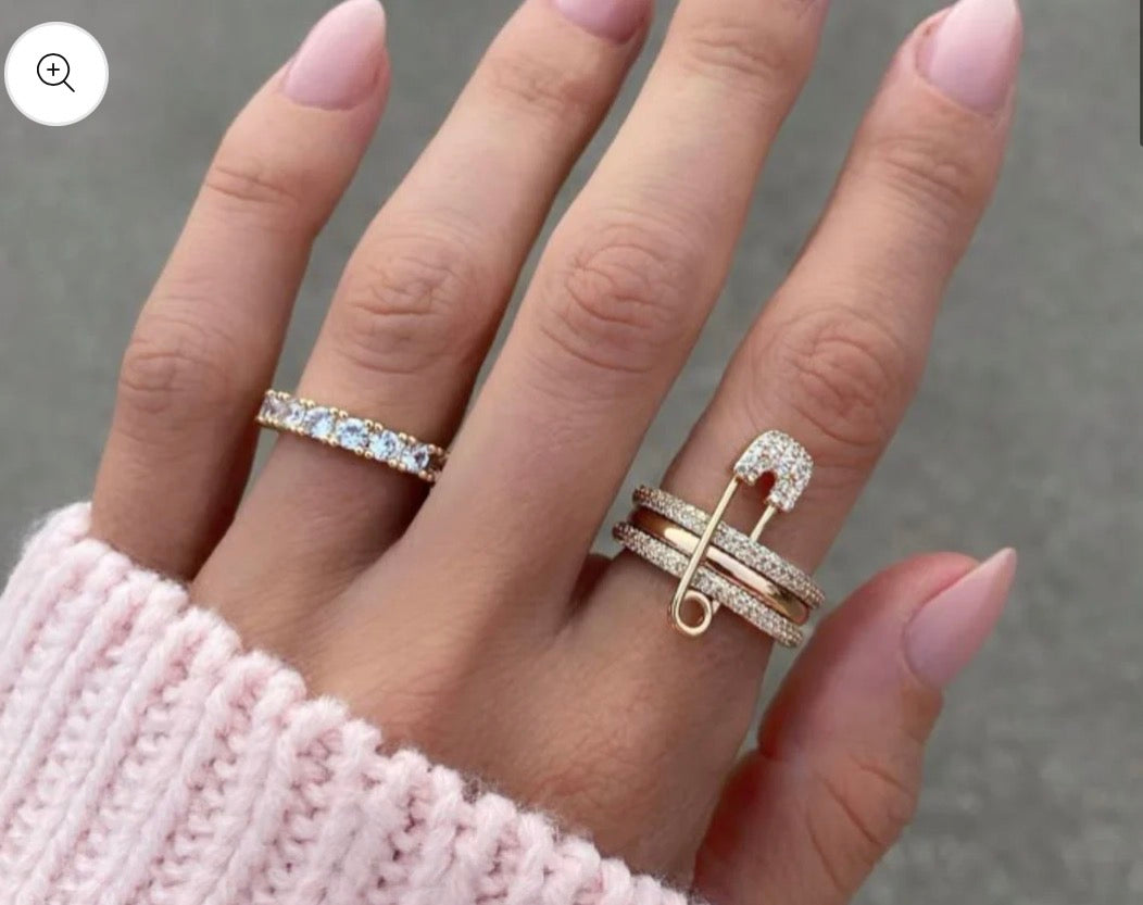 Elegant Safety Pin Stacked Ring with Zircon Detailing