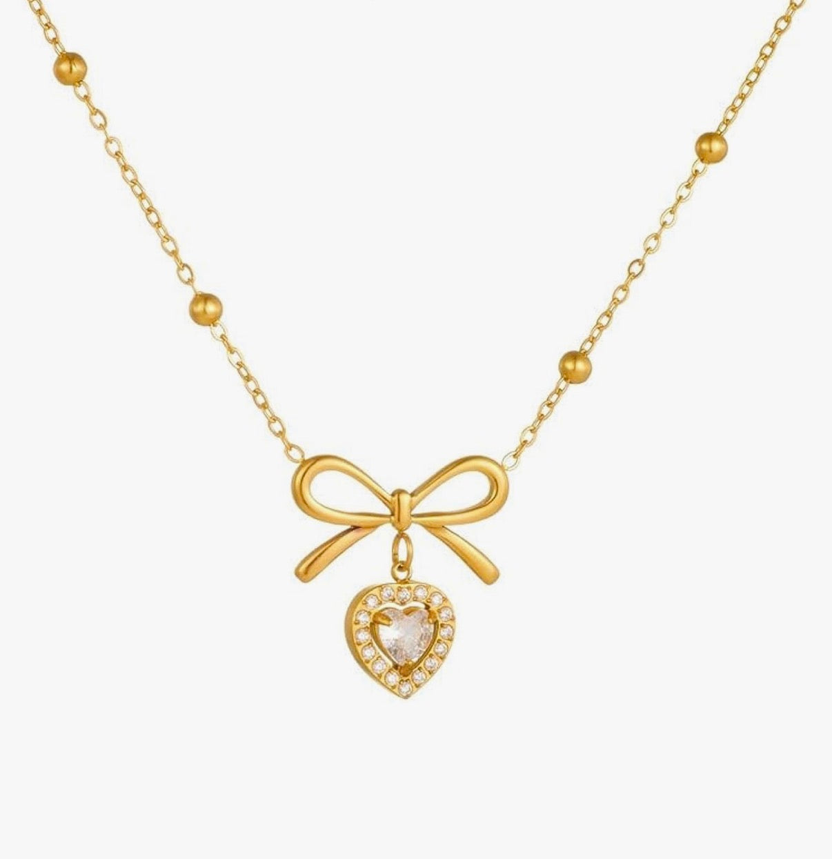 Dainty Bow Heart Necklace